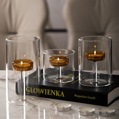 Decoração do lar Europeus Jar de vidro Candlestick Clear Cup estilo de luxo elegante logotipo romântico
