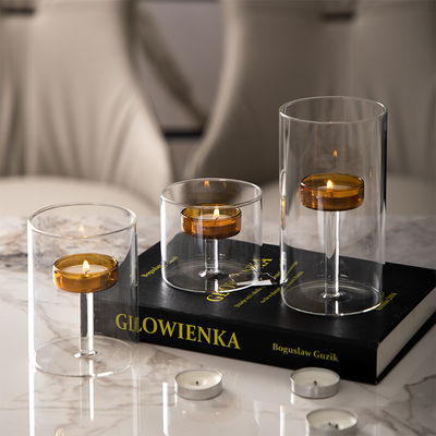 Decoração do lar Europeus Jar de vidro Candlestick Clear Cup estilo de luxo elegante logotipo romântico