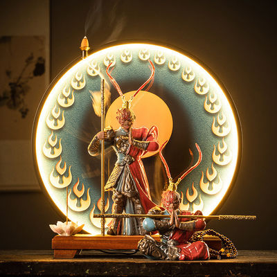 Carregador de incenso de cerâmica Sun Wukong LED Light Black Mythical Burner para decoração residencial