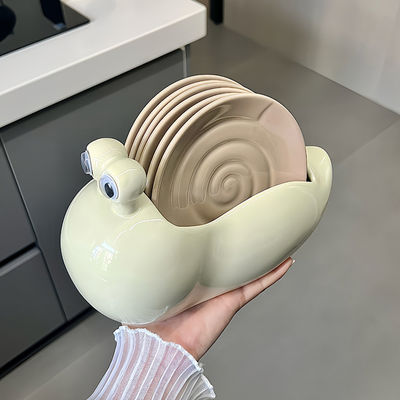 Conjunto de utensílios de cozinha com recipiente de caracol cerâmico pintado à mão