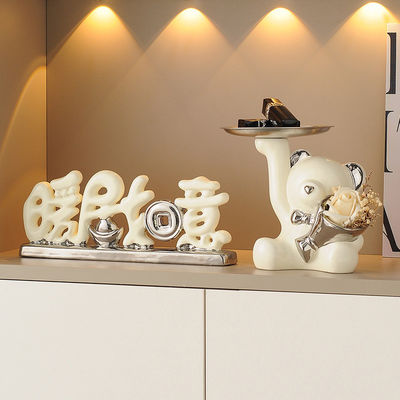 Ramo de árvore bandeja dupla criativa porcelana branca urso de armazenamento decoração para o Halloween