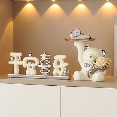 Ramo de árvore bandeja dupla criativa porcelana branca urso de armazenamento decoração para o Halloween