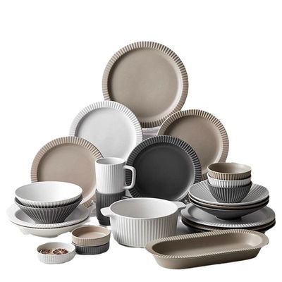 Relief Nórdico Cerâmica Servidores de jantar Conjunto Salada clara Taças Taças Placas