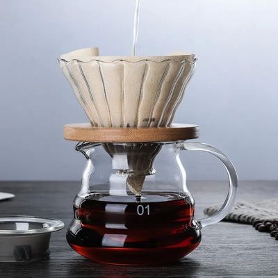 600ml Compartilhe Caixinha de Café de Vidro com Manopla de Madeira Resistente ao Calor Despeje sobre a Cafeteria