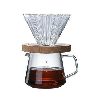 600ml Compartilhe Caixinha de Café de Vidro com Manopla de Madeira Resistente ao Calor Despeje sobre a Cafeteria