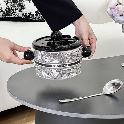 Fivela de aço inoxidável de estilo nórdico, tigela de cerâmica para 1000 ml de utensílios de cozinha cheios de gordura