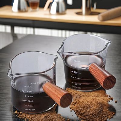 Copo de vidro transparente com alça de madeira de boca dupla Café/Copo de leite 75ml/150ml