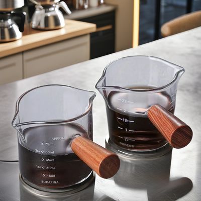 Copo de medição de café de vidro italiano de noz de boca dupla com vidro transparente e tampa