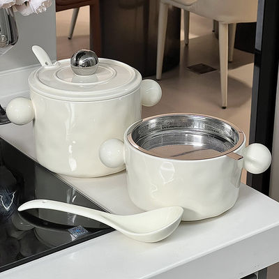 Lelyi 2024 Double Ear em forma de coração cerâmica instantânea taça de macarrão com tampa prato e taça