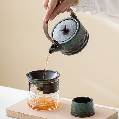 Conjunto de chá de Kung Fu cerâmico com alça de elevação de feixe Compacto Chá de uma só panela