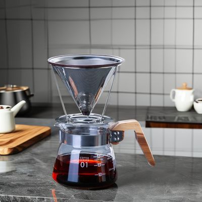 V6 Verter sobre Ferramentas de café de aço inoxidável com filtro de vidro transparente goteador