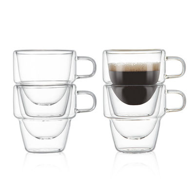 Design clássico 150 ml xícaras de café de vidro transparente de parede dupla para bebidas quentes e geladas