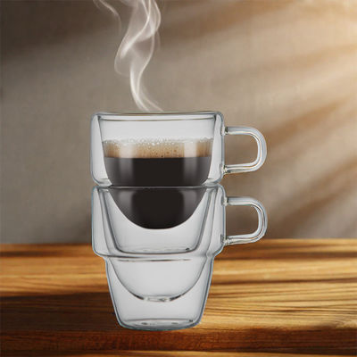 Design clássico 150 ml xícaras de café de vidro transparente de parede dupla para bebidas quentes e geladas