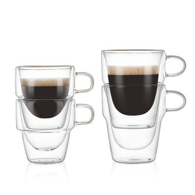 Design clássico 150 ml xícaras de café de vidro transparente de parede dupla para bebidas quentes e geladas