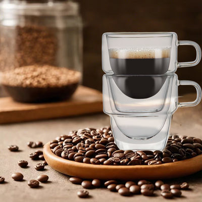 Design clássico 150 ml xícaras de café de vidro transparente de parede dupla para bebidas quentes e geladas