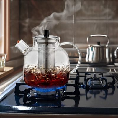 Modern Clear Glass Kettle Tea Cup Set com capacidade de 1500ml e infusor de aço inoxidável