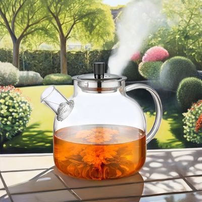 Modern Clear Glass Kettle Tea Cup Set com capacidade de 1500ml e infusor de aço inoxidável