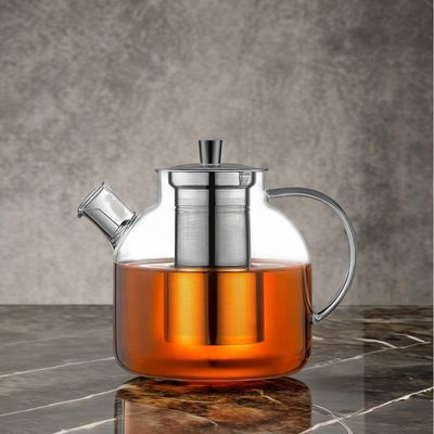 Modern Clear Glass Kettle Tea Cup Set com capacidade de 1500ml e infusor de aço inoxidável