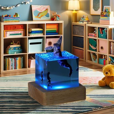 Eco-friendly Shark Diver LED Resin Lamp Oceano Atmosfera Luz de mesa para quarto das crianças