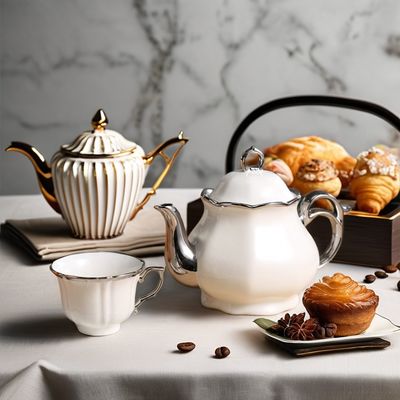 Conjunto de xícara de chá de porcelana branca de luxo de estilo europeu para casa, hotel, restaurante e escritório
