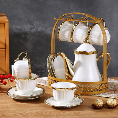 Conjunto de xícara de chá de porcelana branca de luxo de estilo europeu para casa, hotel, restaurante e escritório
