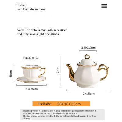 Conjunto de xícara de chá de porcelana branca de luxo de estilo europeu para casa, hotel, restaurante e escritório