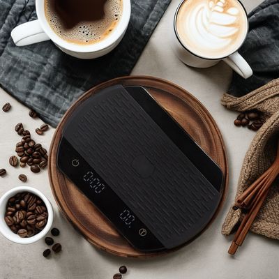 Escala de cozinha de tela LCD redonda para medições precisas de café e rastreamento de código de alimentos
