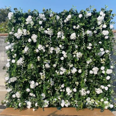 Adicione elegância aos seus eventos com parede de flores de tecido 3D de 8 pés e plantas verdes artificiais