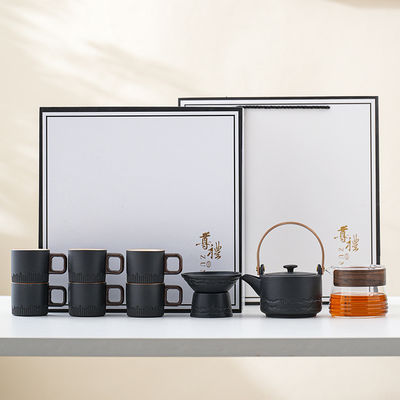 Copo de café de porcelana de cerâmica com alça de madeira e logotipo personalizado