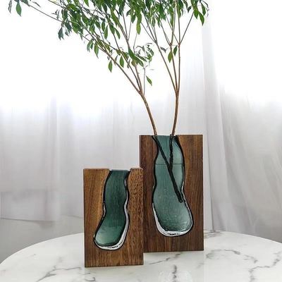 Vaso de vidro verde escuro floral Decoração de mesa para escritório ou quarto chinês moderno