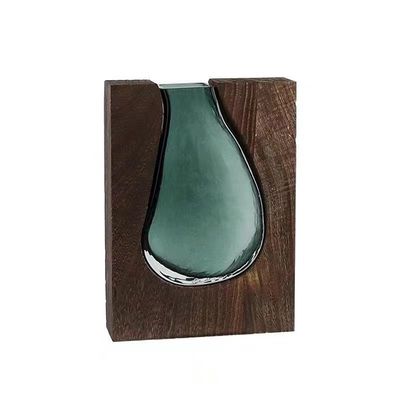 Vaso de vidro verde escuro floral Decoração de mesa para escritório ou quarto chinês moderno