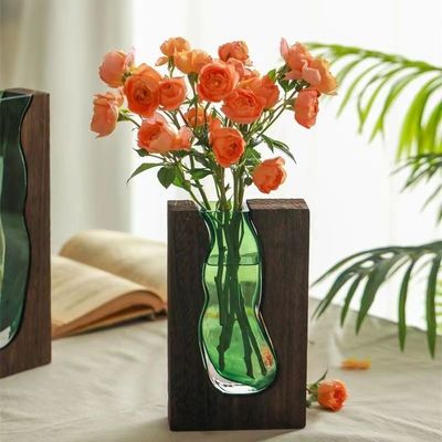 Vaso de vidro verde escuro floral Decoração de mesa para escritório ou quarto chinês moderno