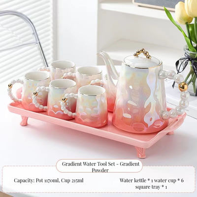 Estilo Rosa Perla Cerâmica Taça de Café Conjunto com Prato e Copo de Chá de Bambú Capacidade 1300ml