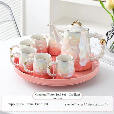 Estilo Rosa Perla Cerâmica Taça de Café Conjunto com Prato e Copo de Chá de Bambú Capacidade 1300ml
