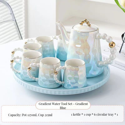 Estilo Rosa Perla Cerâmica Taça de Café Conjunto com Prato e Copo de Chá de Bambú Capacidade 1300ml