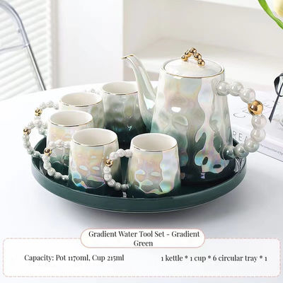 Estilo Rosa Perla Cerâmica Taça de Café Conjunto com Prato e Copo de Chá de Bambú Capacidade 1300ml