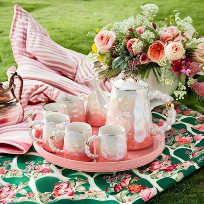 Modern Luxury Pink Ceramic Tea Cup Set com Shell Design e Saucer para o chá da tarde