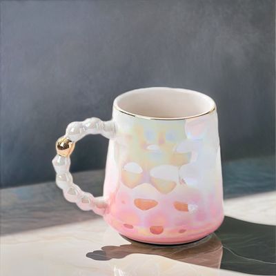 Moderno e atraente Moderno Shell Design Rosa Perla Cerâmica caneca com Prato de Bambú
