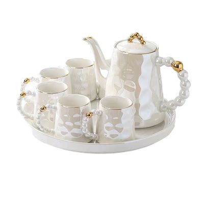 1300ml Volume Pink Pearl Shell Cerâmica Taça de Café e Prato Conjunto com Design Moderno Chic