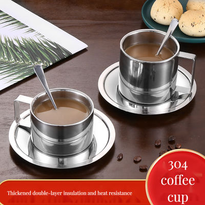 Conjunto de taças e bandejas de café de aço inoxidável e cerâmica reutilizáveis perfeito para casa, hotel ou escritório