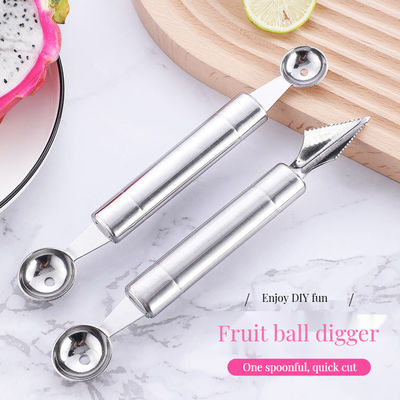 Ferro inoxidável melancia faca de escultura de frutas ferramenta de utensílios conjunto com colher de bola dupla