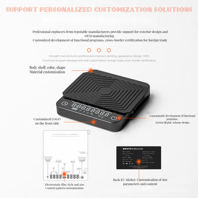 Balança de café digital 2kg/0.1g Dimensão personalizada temporizador recarregável ABS Design para ferramentas de chá