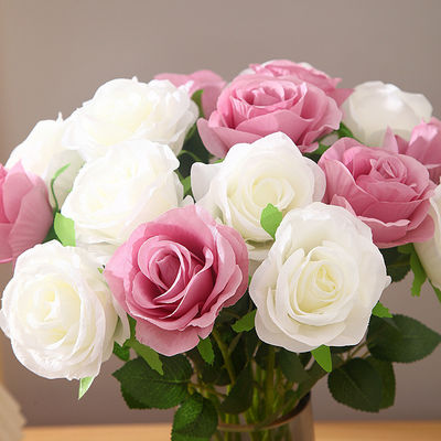 Eco-friendly 9 Head Artificial Dusty Rose Silk Flower Wall para casamento e Natal