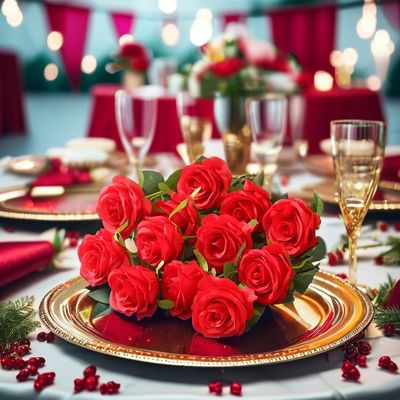Flowers e folhas artificiais de seda 3D feitos à mão para decoração de mesa de casamento