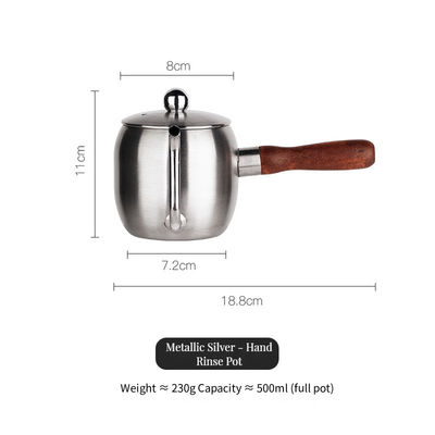 Caixinha de café de aço inoxidável 304 de boca longa com capacidade de 500 ml e alça de madeira