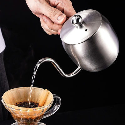 Caixinha de café de aço inoxidável 304 de boca longa com capacidade de 500 ml e alça de madeira