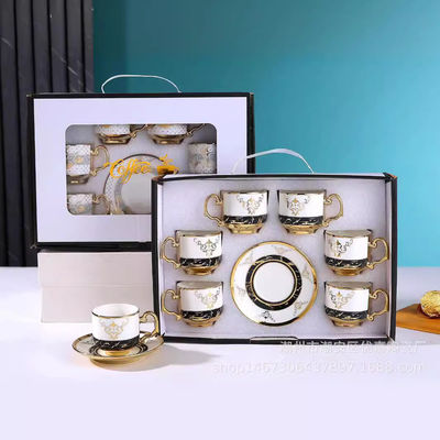 Set de utensílios de mesa de cerâmica de 6 peças para café, chá e cappuccino em caixa de presente de bambu de luxo