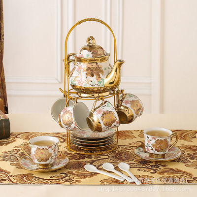 Conjunto de chá de cerâmica de luxo de estilo europeu com 6 xícaras e uma caixa de presente de chá de porcelana