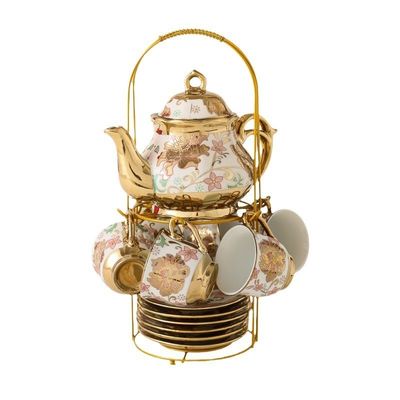 Conjunto de chá de cerâmica de luxo de estilo europeu com 6 xícaras e uma caixa de presente de chá de porcelana