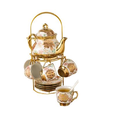 Conjunto de chá de cerâmica de luxo de estilo europeu com 6 xícaras e uma caixa de presente de chá de porcelana